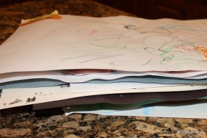 A picture of a stack of preschool art